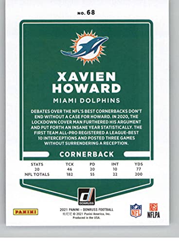 2021 Donruss #68 Xavien Howard Miami Dolphins Official NFL Football Trading Card From Panini America in Raw (NM or Better) Condition