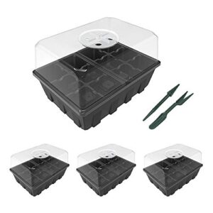 gardzen 3-set garden propagator set, clear seed tray kits with 36-cell, seed starter tray with dome and base 6.6″ x 4.5″ (12-cell per tray)