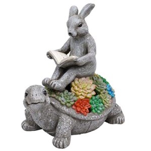 teresa’s collections garden statues rabbit turtle solar easter decoration outdoor statues tortoise bunny statue garden gifts for patio balcony porch yard decor, 9 inch