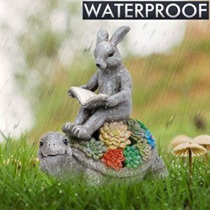 TERESA'S COLLECTIONS Garden Statues Rabbit Turtle Solar Easter Decoration Outdoor Statues Tortoise Bunny Statue Garden Gifts for Patio Balcony Porch Yard Decor, 9 inch