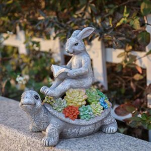 TERESA'S COLLECTIONS Garden Statues Rabbit Turtle Solar Easter Decoration Outdoor Statues Tortoise Bunny Statue Garden Gifts for Patio Balcony Porch Yard Decor, 9 inch