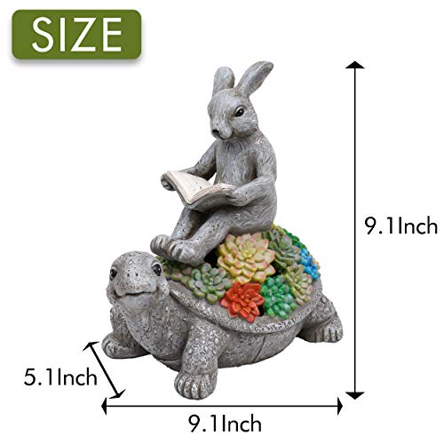 TERESA'S COLLECTIONS Garden Statues Rabbit Turtle Solar Easter Decoration Outdoor Statues Tortoise Bunny Statue Garden Gifts for Patio Balcony Porch Yard Decor, 9 inch