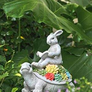 TERESA'S COLLECTIONS Garden Statues Rabbit Turtle Solar Easter Decoration Outdoor Statues Tortoise Bunny Statue Garden Gifts for Patio Balcony Porch Yard Decor, 9 inch