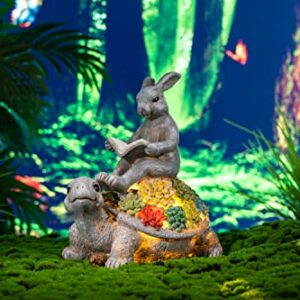 TERESA'S COLLECTIONS Garden Statues Rabbit Turtle Solar Easter Decoration Outdoor Statues Tortoise Bunny Statue Garden Gifts for Patio Balcony Porch Yard Decor, 9 inch