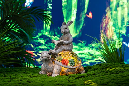 TERESA'S COLLECTIONS Garden Statues Rabbit Turtle Solar Easter Decoration Outdoor Statues Tortoise Bunny Statue Garden Gifts for Patio Balcony Porch Yard Decor, 9 inch