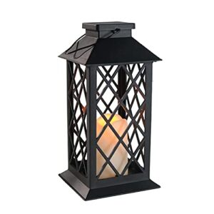 huadada 11″ outdoor garden decorative candle lantern with led flamelss candle,flicher led light and plastic candle,tabletop or hanging lantern