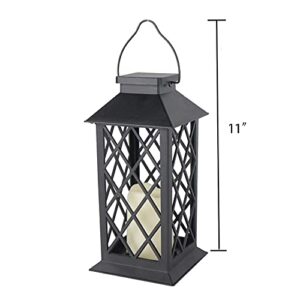 HUADADA 11" Outdoor Garden Decorative Candle Lantern with LED Flamelss Candle,Flicher LED Light and Plastic Candle,Tabletop or Hanging Lantern