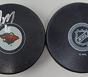 Jon Merrill signed Minnesota Wild NHL Logo Puck w/Free Cube