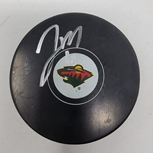 Jon Merrill signed Minnesota Wild NHL Logo Puck w/Free Cube