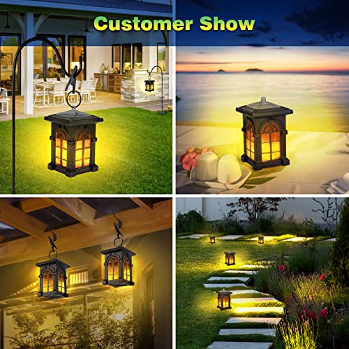 Solar Outdoor Lights, Futuriol Solar Hanging Lantern with Flickering Flame, IP65 Waterproof Solar Powered Landscape Garden Lights for Camping Christmas Decor Patio Driveway Walkway Pool 2 Pack