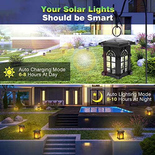 Solar Outdoor Lights, Futuriol Solar Hanging Lantern with Flickering Flame, IP65 Waterproof Solar Powered Landscape Garden Lights for Camping Christmas Decor Patio Driveway Walkway Pool 2 Pack