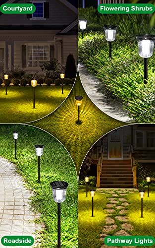 JSOT 200 Lumens Solar Pathway Lights,4 Pack Solar Outdoor Landscape Path Lights Waterproof,Bright Solar Driveway Lights,IP65 Long Last LED Solar Walkway Light for Garden,Lawn,Path.(Warm/White Light)