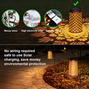 JSOT Solar Lanterns Outdoor Waterproof,2 Pack Hanging Lantern Decorative Metal Outdoor Lights for Backyard Porch Patio Table Yard Balcony Teepee Lawn Pathway Tree 2 Modes Warm/Cool White