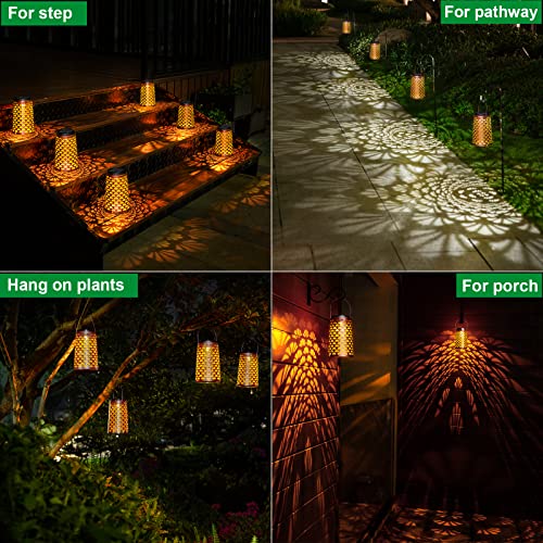 JSOT Solar Lanterns Outdoor Waterproof,2 Pack Hanging Lantern Decorative Metal Outdoor Lights for Backyard Porch Patio Table Yard Balcony Teepee Lawn Pathway Tree 2 Modes Warm/Cool White