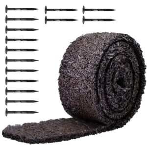 black rubber mulch for landscaping 120“ l x 4.5”w recycled garden edging border mat natural looking permanent garden mulch barrier for plants vegetables & flowers 15 plastic anchors included