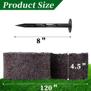 Black Rubber Mulch for Landscaping 120“ L x 4.5”W Recycled Garden Edging Border Mat Natural Looking Permanent Garden Mulch Barrier for Plants Vegetables & Flowers 15 Plastic Anchors Included