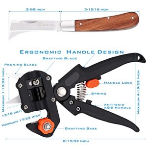 [6 Blades Enhanced] NAYE 2 in 1 Garden Grafting Tool Kit for Fruit Trees with Grafting Knife Grafting Tapes,Extra Replacement Blades Included,Professional Grafting Scissor Shear