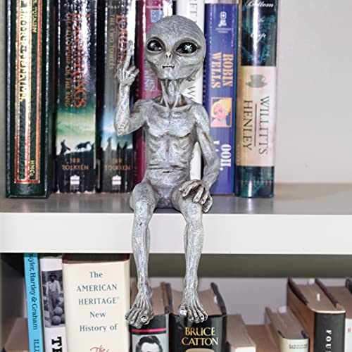 Rude Alien Statue “Flipping The Bird” 10″ H Shelf Sitter Extraterrestrial Figurine Funny Home or Garden Decoration (Alien Gray)