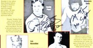 2008 Roddy Piper, Abe Jacobs, Masaniro Saito Stu Hart Penny Banner Signed Poster - Autographed Wrestling Photos