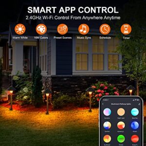 XMCOSY+ Low Voltage Landscape Lights, 200LM Smart Pathway Lights with APP Control, Adjustable Warm White & RGB, Compatible with Alexa, 12V 6W Outdoor Mushroom Lights for Garden Path Lawn (4 Pack)