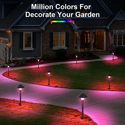 XMCOSY+ Low Voltage Landscape Lights, 200LM Smart Pathway Lights with APP Control, Adjustable Warm White & RGB, Compatible with Alexa, 12V 6W Outdoor Mushroom Lights for Garden Path Lawn (4 Pack)
