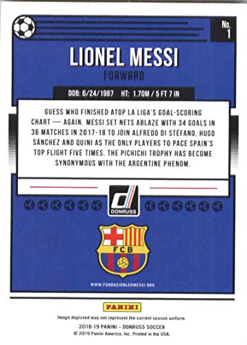 2018-19 Panini Donruss Soccer #1 Lionel Messi FC Barcelona Official Panini 2018-2019 Futbol Trading Card