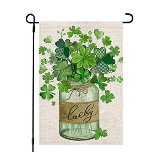 crowned beauty st patricks day garden flag 12×18 inch double sided for outside small burlap green shamrocks clovers mason jar lucky welcome yard holiday flag cf727-12