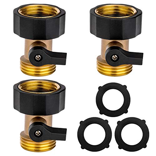 Awpeye Heavy Duty Brass Shut Off Valve Garden Hose Connector，3PCS 3/4" Water Hose Single Shut Off Valve Garden Hose Connector