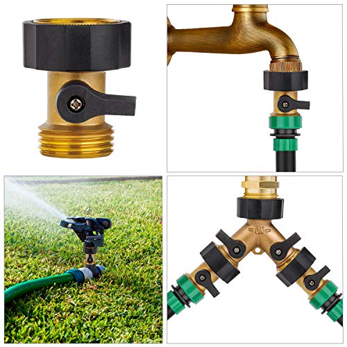 Awpeye Heavy Duty Brass Shut Off Valve Garden Hose Connector，3PCS 3/4" Water Hose Single Shut Off Valve Garden Hose Connector