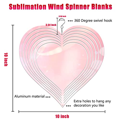 4Pack 10inch Sublimation Wind Spinner Blanks, 3D Aluminum Double Sided Sublimation Wind Powered Kinetic Sculpture for Yard and Garden Art（Heart）