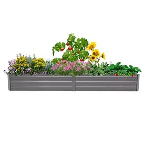leisurelife galvanized raised garden bed metal planter box outdoor kits for gardening vegetables herb flower beds, 8x4ft, grey