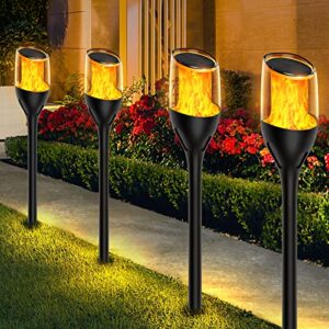 wdtpro solar outdoor lights 6 pack, taller waterproof solar tiki torches with flickering flame, decorative solar garden lights, led torch lights auto on/off outdoor solar lights for yard pathway décor