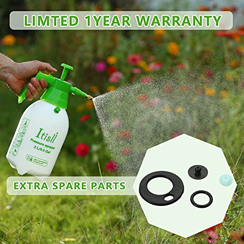 ITISLL Manual Garden Sprayer Hand Lawn Pressure Pump Sprayer Safety Valve Adjustable Brass Nozzle 0.5 Gal 2L