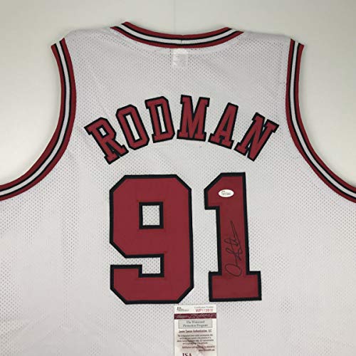 Autographed/Signed Dennis Rodman Chicago White Basketball Jersey JSA COA