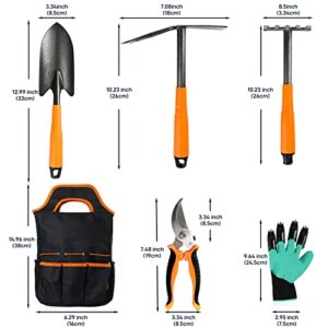 HEMOPLT Gardening Tools, 6-Piece Heavy Duty Garden Tool Set, Rust-Proof Gardening Hand Tools with Durable Organizer Handbag, Outdoor Hand Tools, Ideal Garden Tool Kit Gifts for Women and Men