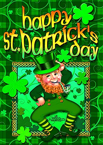 Toland Home Garden Happy Leprechaun 28 x 40 Inch Decorative St Patrick's Day Shamrock Clover Double Sided House Flag - 102128