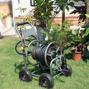 Giraffe Tools Industrial Hose Reel Cart, Heavy Duty Hose Reel with 4 Solid Wheels, Slide Hose Guide System, Holds 250-Feet of 5/8" Hose Capacity for Outside Garden & Yard