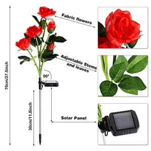 4 Pack Solar Garden Stake Light Outdoor LED Solar Rose Flowers Lights with 20 Rose Flowers Waterproof Solar Decorative Lights for Patio Courtyard Pathway Garden Lawn (Red Color)