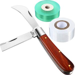 grafting gardening knife for pruning, double blades garden knife for budding pruning with 2 rolls grafting tape plants repair tapes for floral fruit tree