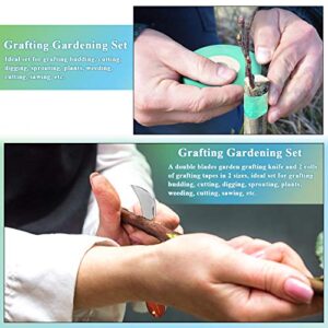 Grafting Gardening Knife for Pruning, Double Blades Garden Knife for Budding Pruning with 2 Rolls Grafting Tape Plants Repair Tapes for Floral Fruit Tree
