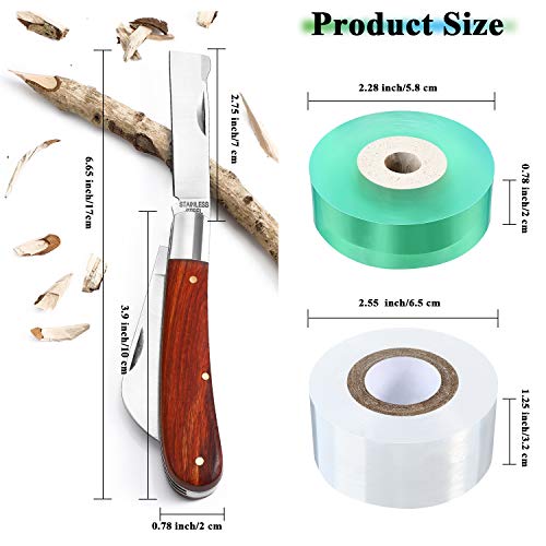 Grafting Gardening Knife for Pruning, Double Blades Garden Knife for Budding Pruning with 2 Rolls Grafting Tape Plants Repair Tapes for Floral Fruit Tree