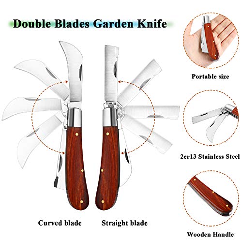 Grafting Gardening Knife for Pruning, Double Blades Garden Knife for Budding Pruning with 2 Rolls Grafting Tape Plants Repair Tapes for Floral Fruit Tree