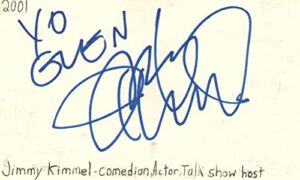 jimmy kimmel comedian actor talk show host autographed signed index card jsa coa