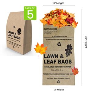 Lawn and Leaf Bags 30 Gallon - Pack of 10 - Tear Resistant Eco-Friendly Trash Bags for Wet/Dry Leaves, Grass Clippings, and Twigs - Brown Recyclable and Compostable Yard Bags - Biodegradable Bags