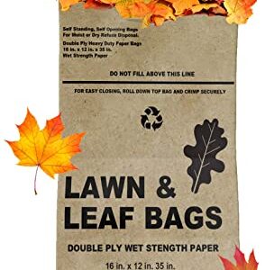 Lawn and Leaf Bags 30 Gallon - Pack of 10 - Tear Resistant Eco-Friendly Trash Bags for Wet/Dry Leaves, Grass Clippings, and Twigs - Brown Recyclable and Compostable Yard Bags - Biodegradable Bags