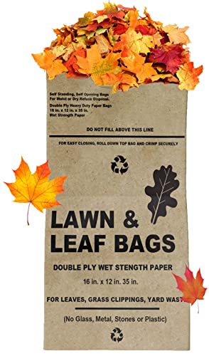 Lawn and Leaf Bags 30 Gallon - Pack of 10 - Tear Resistant Eco-Friendly Trash Bags for Wet/Dry Leaves, Grass Clippings, and Twigs - Brown Recyclable and Compostable Yard Bags - Biodegradable Bags