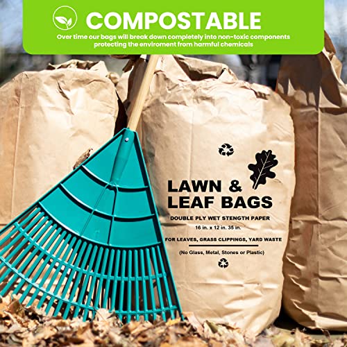 Lawn and Leaf Bags 30 Gallon - Pack of 10 - Tear Resistant Eco-Friendly Trash Bags for Wet/Dry Leaves, Grass Clippings, and Twigs - Brown Recyclable and Compostable Yard Bags - Biodegradable Bags