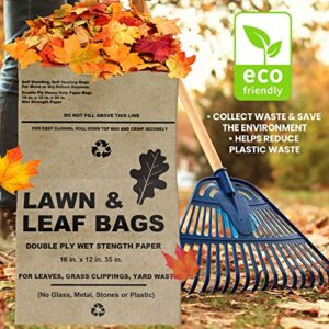 Lawn and Leaf Bags 30 Gallon - Pack of 10 - Tear Resistant Eco-Friendly Trash Bags for Wet/Dry Leaves, Grass Clippings, and Twigs - Brown Recyclable and Compostable Yard Bags - Biodegradable Bags