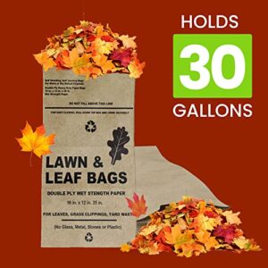 Lawn and Leaf Bags 30 Gallon - Pack of 10 - Tear Resistant Eco-Friendly Trash Bags for Wet/Dry Leaves, Grass Clippings, and Twigs - Brown Recyclable and Compostable Yard Bags - Biodegradable Bags