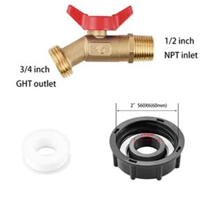 Wantmatch 275-330 Gallon IBC Tote Tank Adapter, S60 x 6 Coarse Thread + Garden Hose Valve faucet,3/4" GHT Garden Hose Connection to IBC Tote